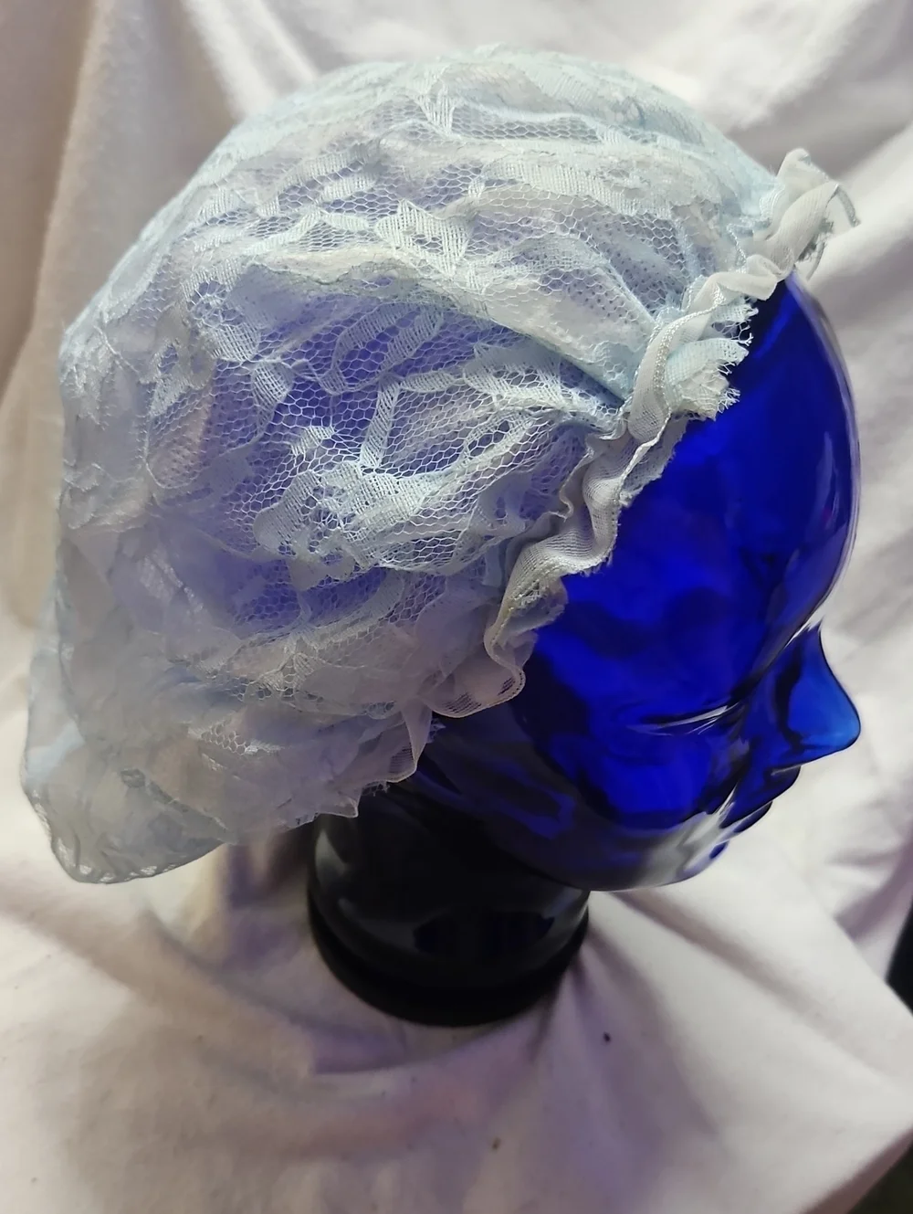 Vtg 50s Lace Lightblue Hair Rollar Hat Net